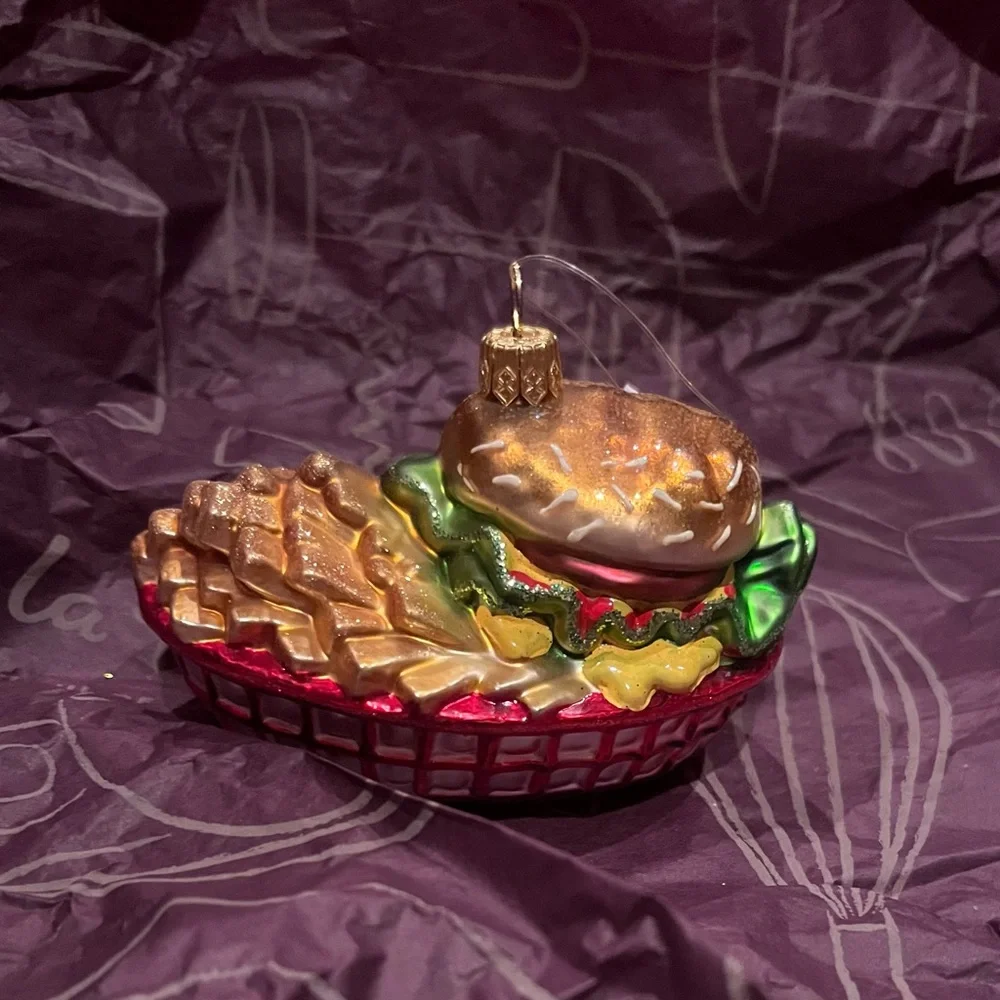 Basket of Burger and Fries Glass Ornament